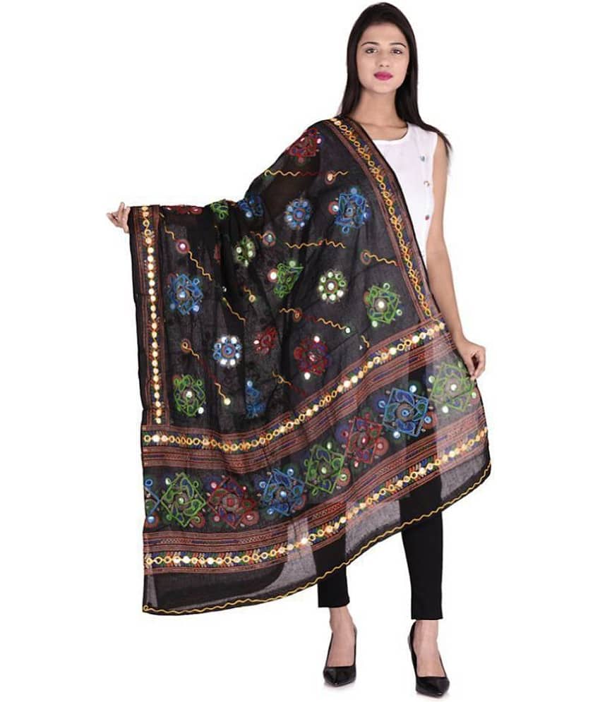 Apratim Black Cotton Kutch Embroidered Dupatta - Dupattas & Shawls | Buy online on ZillyBuy