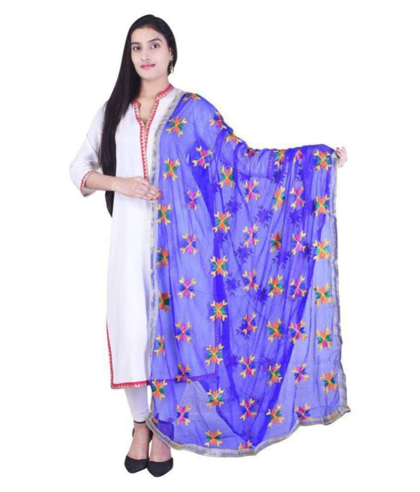 Apratim Blue Chiffon Phulkari Dupatta Apratim Blue Chiffon Phulkari Dupatta