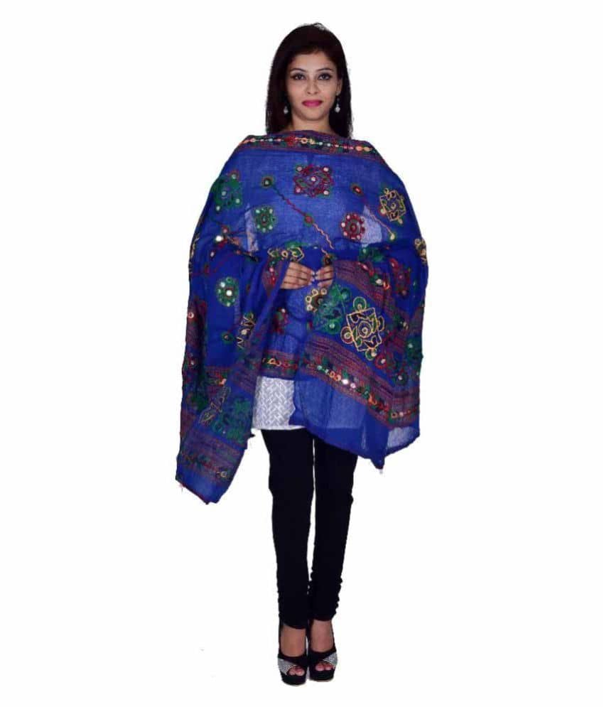 Apratim Blue Cotton Kutch Embroidered Dupatta - Dupattas & Shawls | Buy online on ZillyBuy