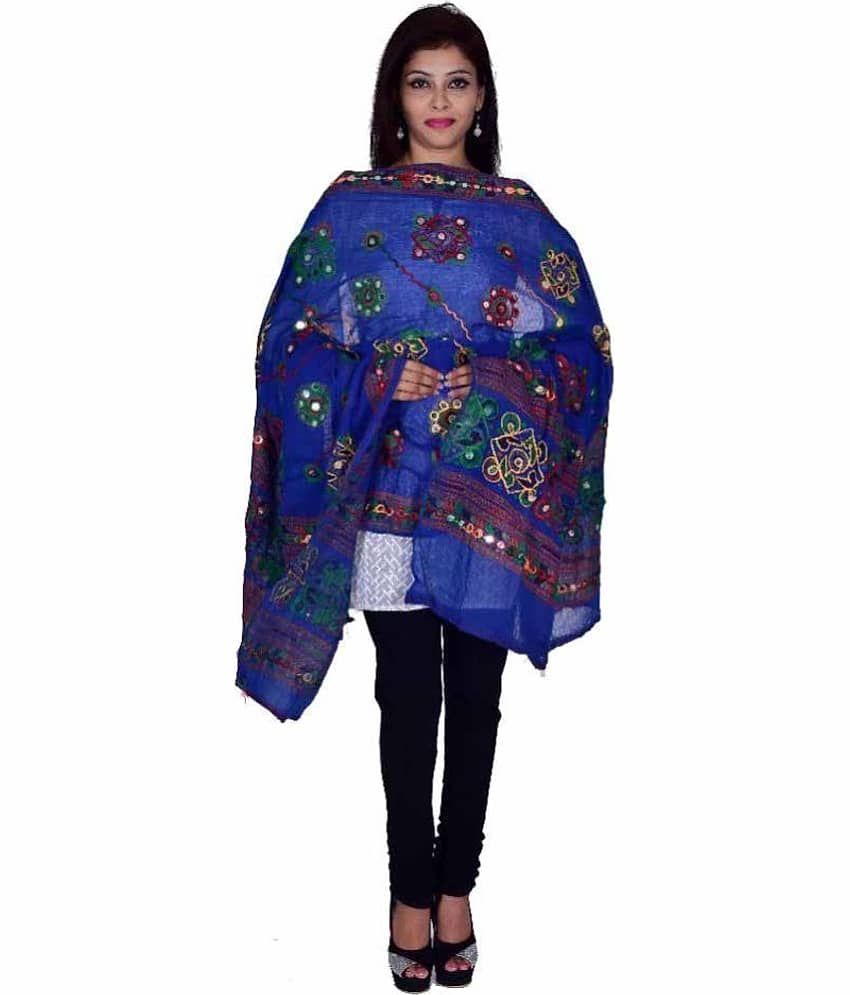 Apratim Blue Cotton Kutch Embroidered Dupatta - Dupattas & Shawls | Buy online on ZillyBuy