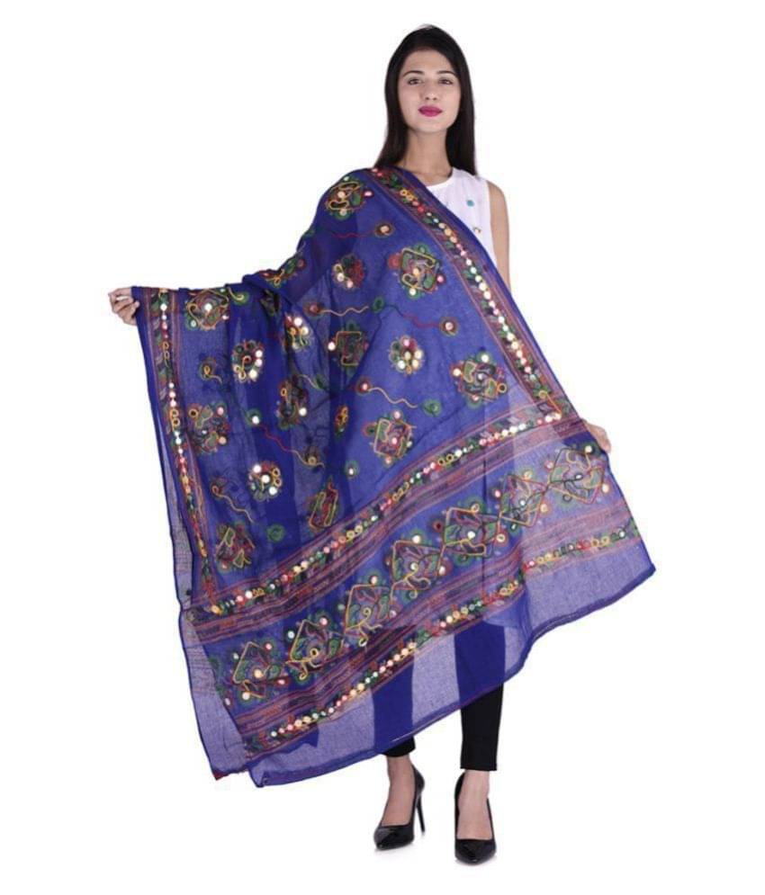 Apratim Blue Cotton Kutch Embroidered Dupatta Apratim Blue Cotton Kutch Embroidered Dupatta
