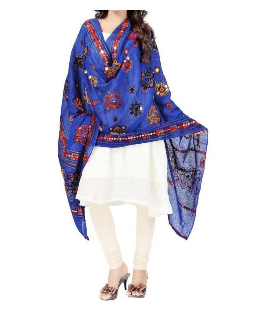     			Apratim Blue Cotton Kutch Embroidered Dupatta