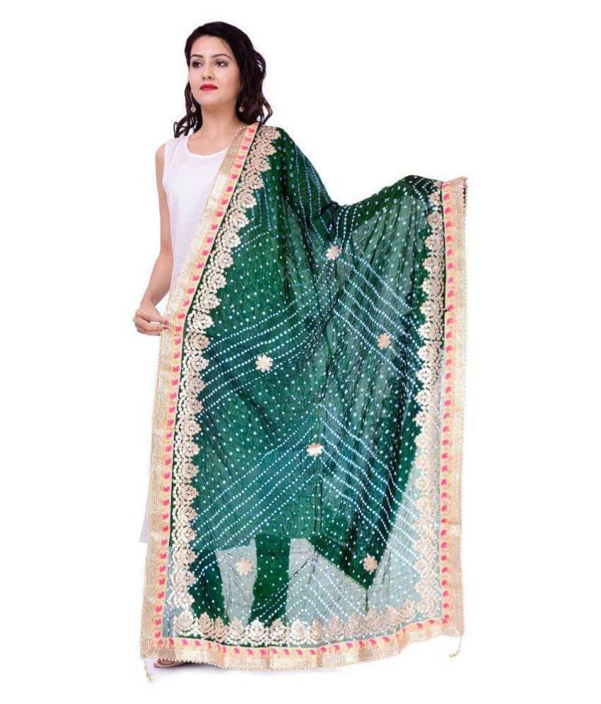     			Apratim Green Art Silk Tie & Dye Dupatta
