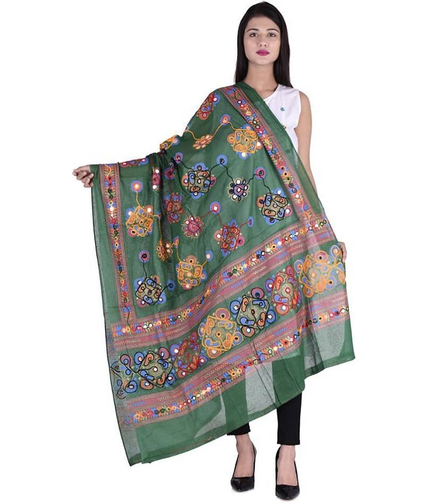 Apratim Green Cotton Kutch Embroidered Dupatta - Dupattas & Shawls | Buy online on ZillyBuy