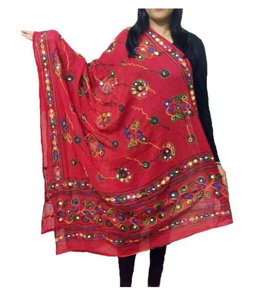 Apratim Maroon Cotton Aari Embroidered Dupatta - Dupattas & Shawls | Buy online on ZillyBuy
