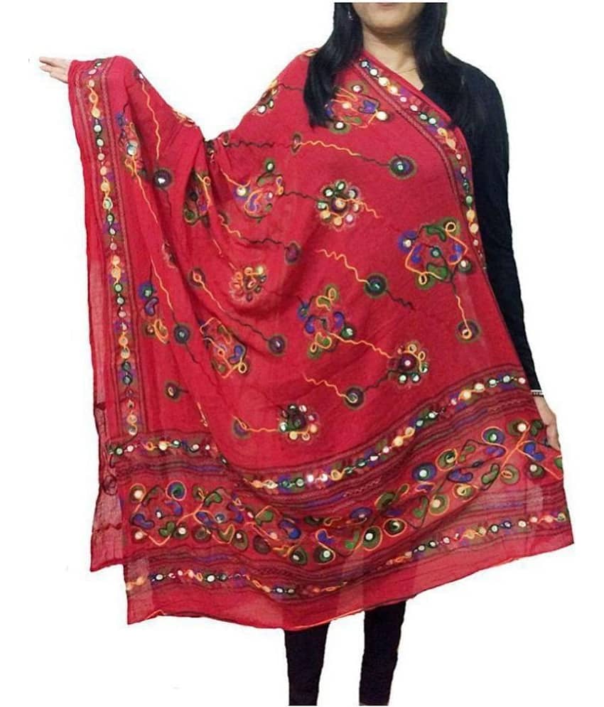 Apratim Maroon Cotton Aari Embroidered Dupatta - Dupattas & Shawls | Buy online on ZillyBuy