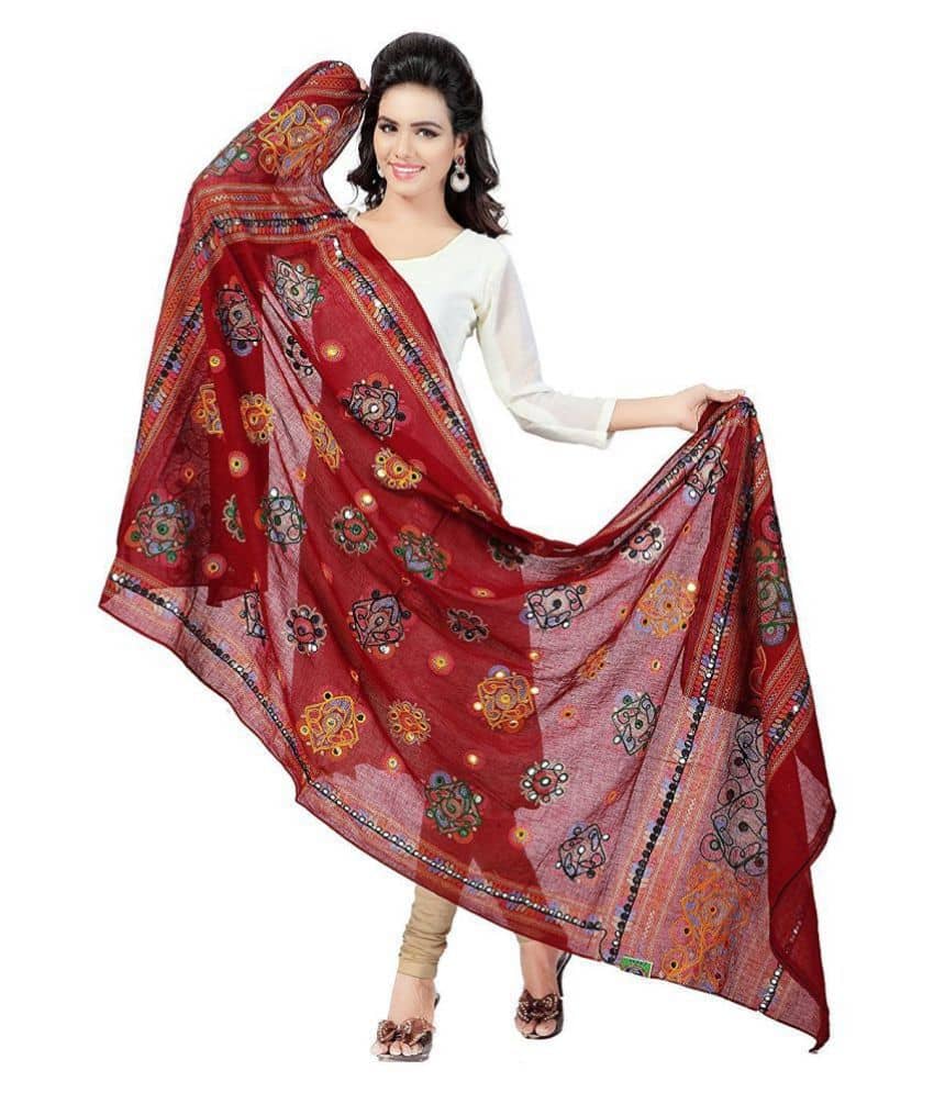 Apratim Maroon Cotton Dupatta - Dupattas & Shawls | Buy online on ZillyBuy