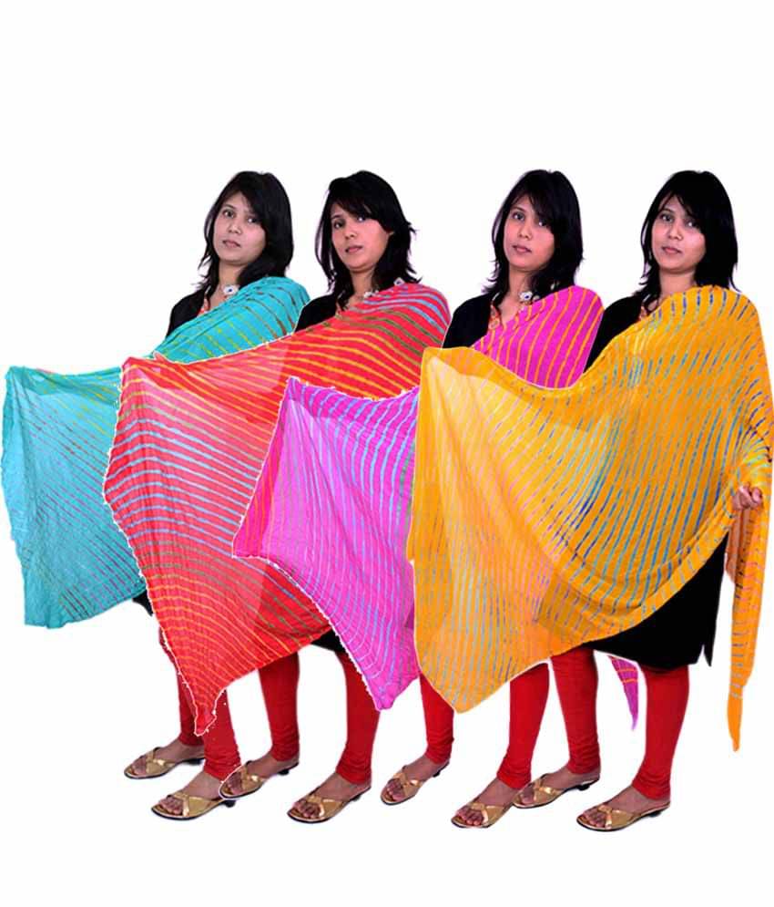     			Apratim Multicoloured Chiffon Leheria Dupatta
