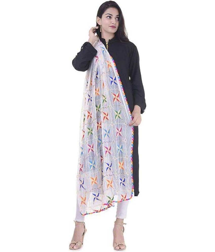 Apratim Multicoloured Chiffon Phulkari Dupatta - Dupattas & Shawls | Buy online on ZillyBuy