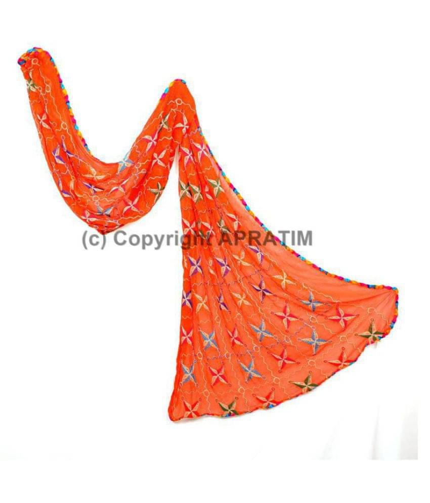 Apratim Orange Chiffon Phulkari Dupatta Apratim Orange Chiffon Phulkari Dupatta