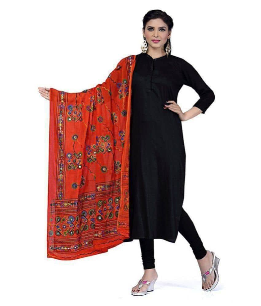 Apratim Orange Cotton Hand Embroidered Dupatta - Dupattas & Shawls | Buy online on ZillyBuy