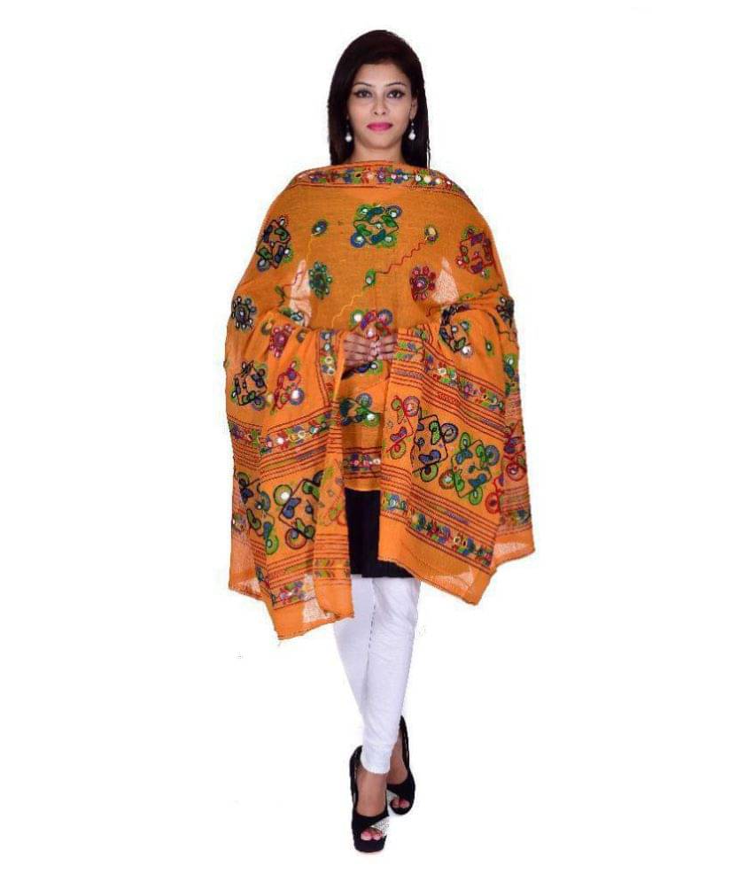 Apratim Orange Cotton Kutch Embroidered Dupatta     			Apratim Orange Cotton Kutch Embroidered Dupatta