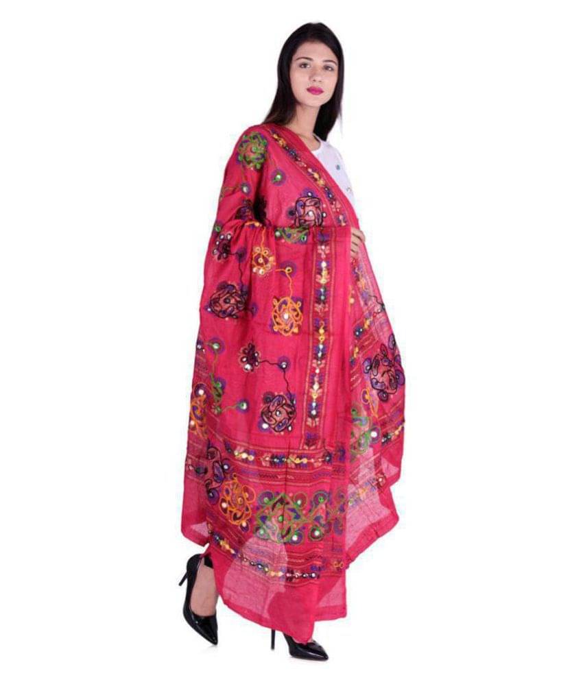     			Apratim Pink Cotton Kutch Embroidered Dupatta
