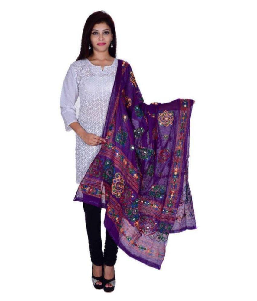 Apratim Purple Cotton Kutch Embroidered Dupatta     			Apratim Purple Cotton Kutch Embroidered Dupatta