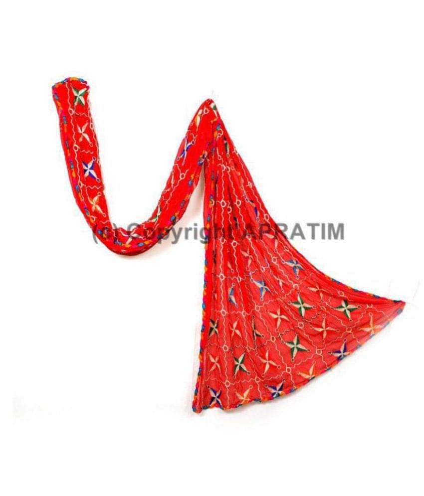     			Apratim Red Chiffon Dupatta