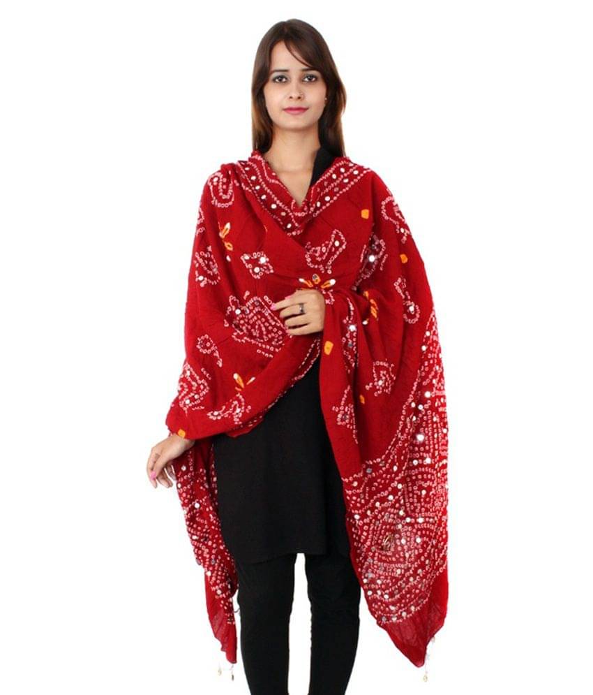     			Apratim Red Cotton Bandhej Dupatta