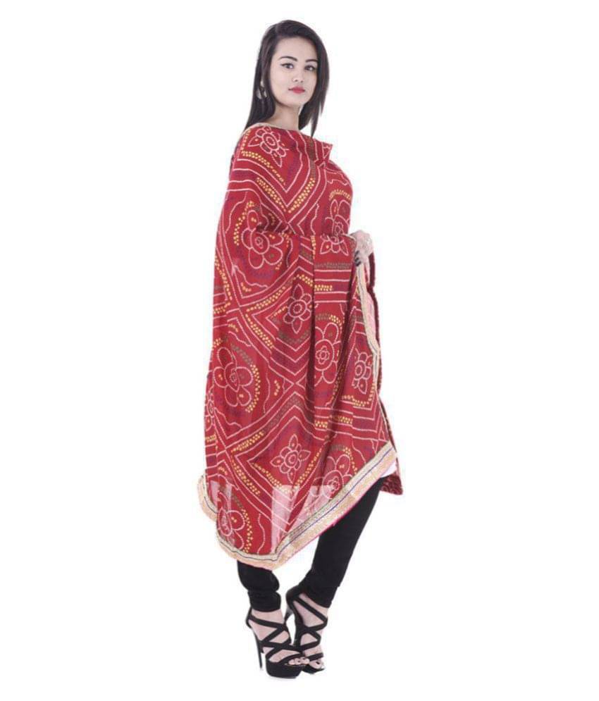     			Apratim Red Cotton Bandhej Dupatta