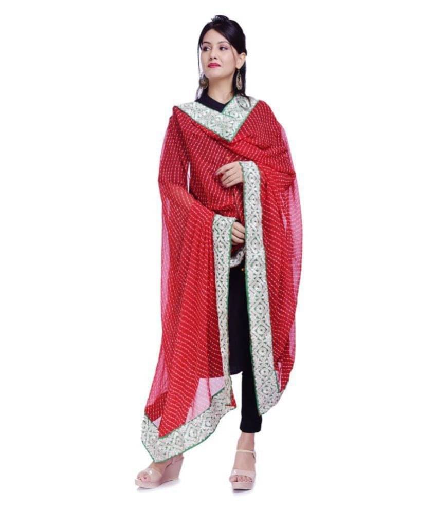     			Apratim Red Georgette Gota Patti Dupatta
