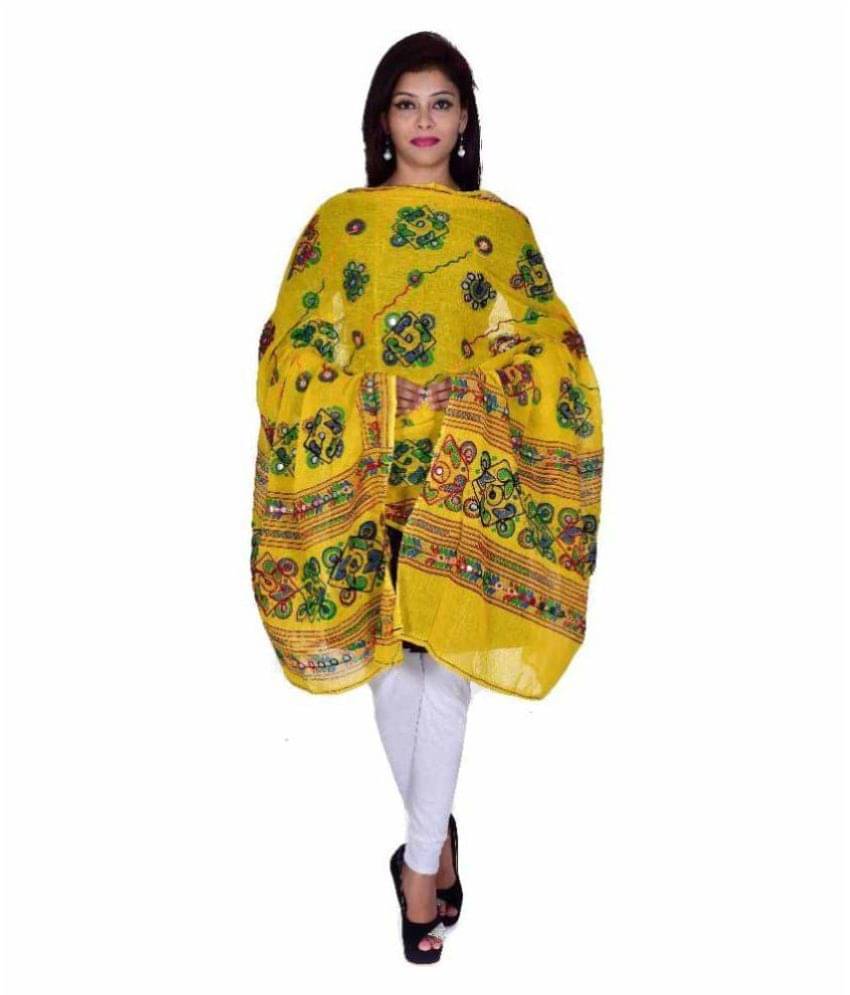Apratim Yellow Cotton Kutch Embroidered Dupatta     			Apratim Yellow Cotton Kutch Embroidered Dupatta