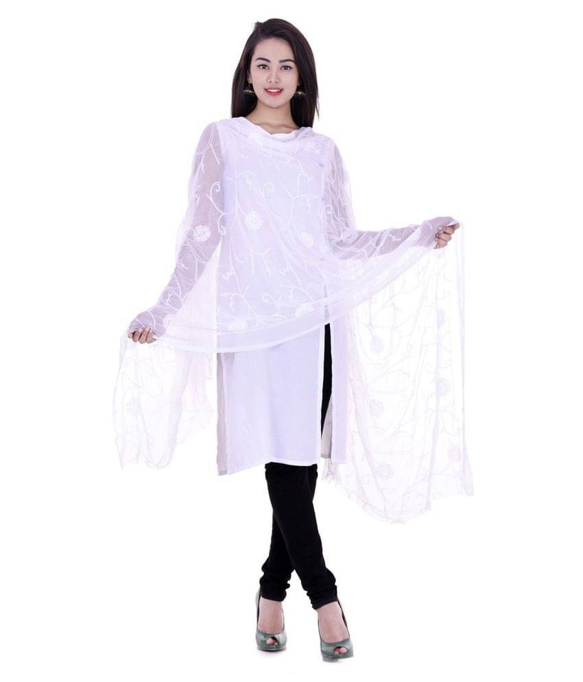 Raj White Chiffon Dupatta     			Raj White Chiffon Dupatta