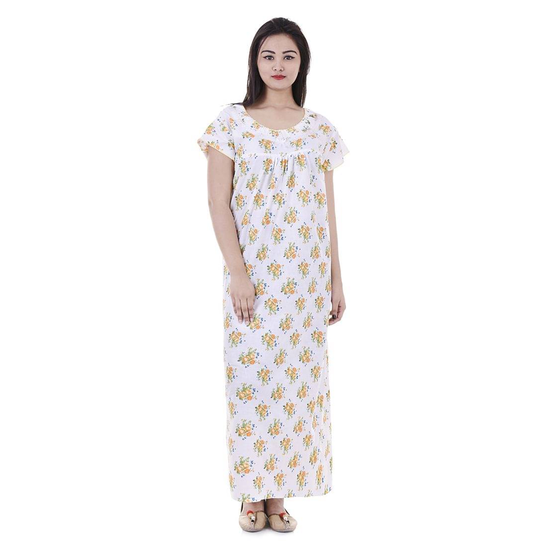     			Apratim Cotton Nighty & Night Gowns - White