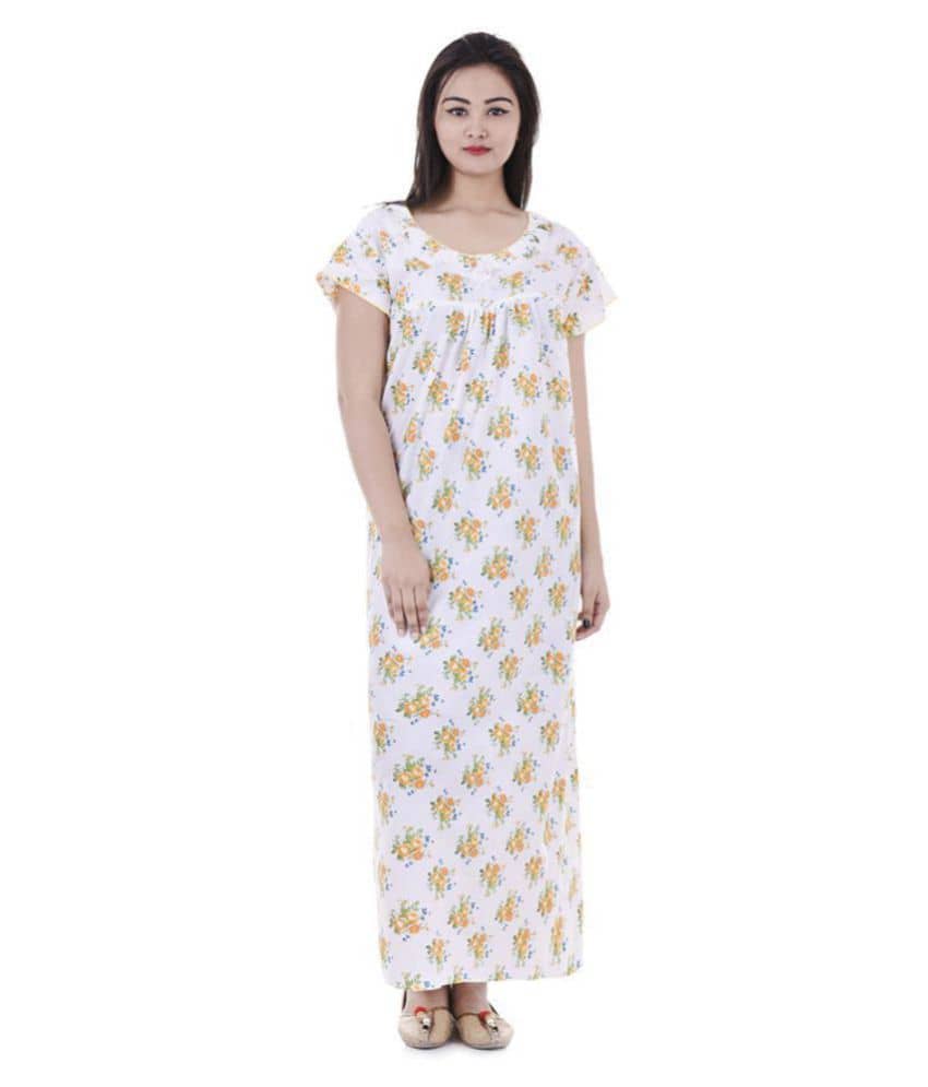 Apratim Cotton Nighty & Night Gowns - White - Nightwear & Loungewear | Buy online on ZillyBuy