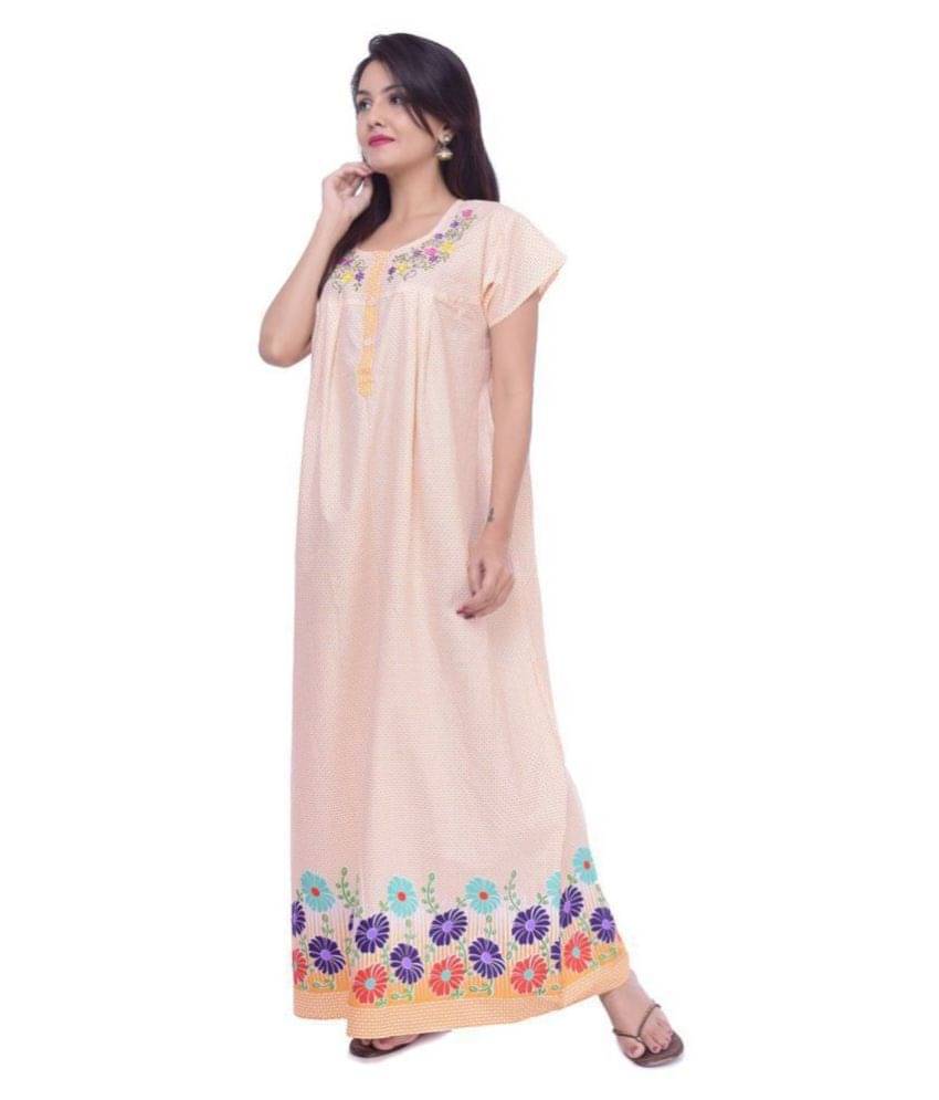 Apratim Cotton Nighty & Night Gowns - White     			Apratim Cotton Nighty & Night Gowns - White