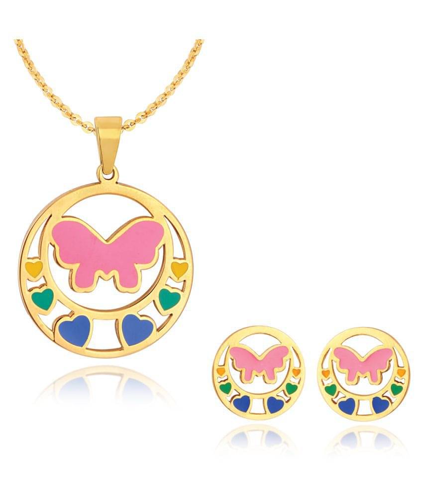 Spargz Gold Plated Love Heart Butterfly Style Fusion Pendant Necklace and Stud Earrings For Women ALPS_5004     			Spargz Gold Plated Love Heart Butterfly Style Fusion Pendant Necklace and Stud Earrings For Women ALPS_5004