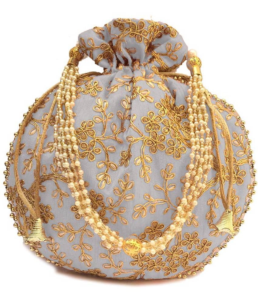 Apratim Gray Silk Potli - Handbags | Buy online on ZillyBuy