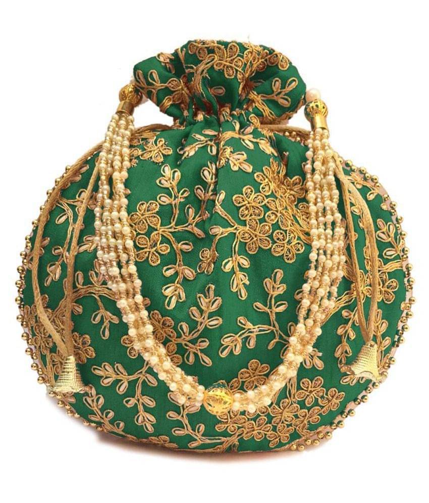     			Apratim Green Silk Potli