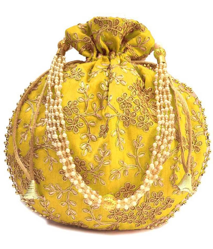 Apratim Yellow Silk Potli - Handbags | Buy online on ZillyBuy