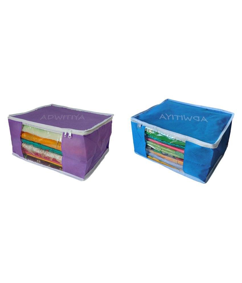 ADWITIYA - Set of 2 - Plain White Border Large Nonwoven Saree Salwar Suit Shirt Jeans Bedsheet Garment Cloth Organizer Cover Case - Purple & Blue ADWITIYA - Set of 2 - Plain White Border Large Nonwoven Saree Salwar Suit Shirt Jeans Bedsheet Garment Cloth Organizer Cover Case - Purple & Blue
