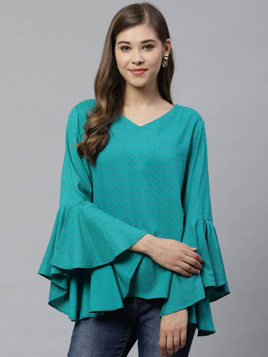 Yash Gallery Women's Rayon Regular Top ( Blue ) Yash Gallery Women's Rayon Regular Top ( Blue )