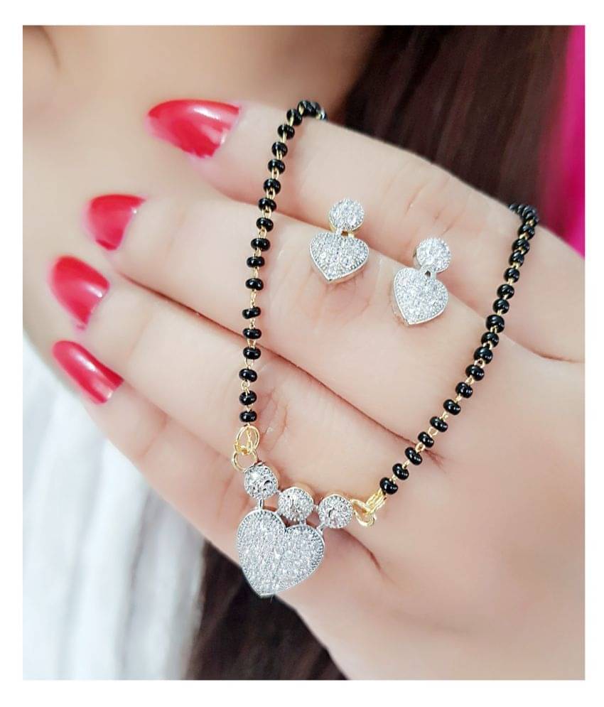 Bhagya Lakshmi Women's Pide Ad Stone Heart Look mangalsutra With Earrings For Women Bhagya Lakshmi Women's Pide Ad Stone Heart Look mangalsutra With Earrings For Women
