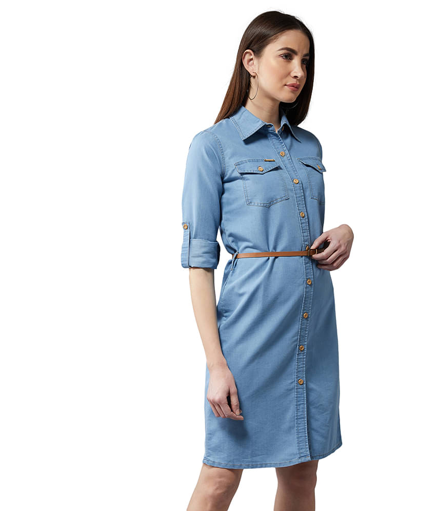 Dolce Crudo Women Denim A-line Dress ( Blue )     			Dolce Crudo Women Denim A-line Dress ( Blue )