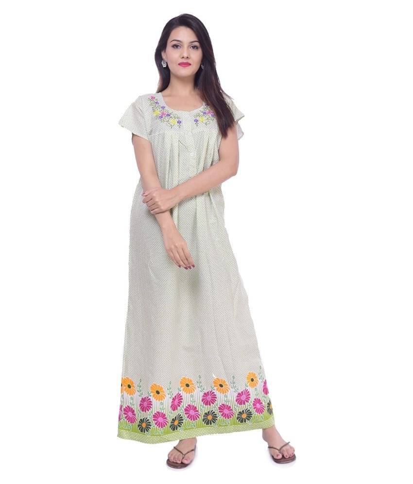     			Apratim Cotton Nighty & Night Gowns - Green