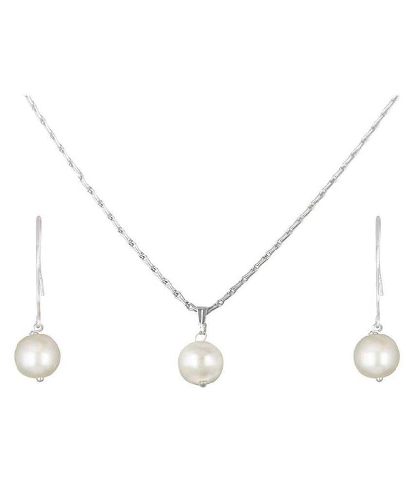     			Classic Silver Plated Designer Three Color Pearl Pendant Set with Drop Earrings for Women & Girls Office and Casual Wear (925 Sterling Silver Design)