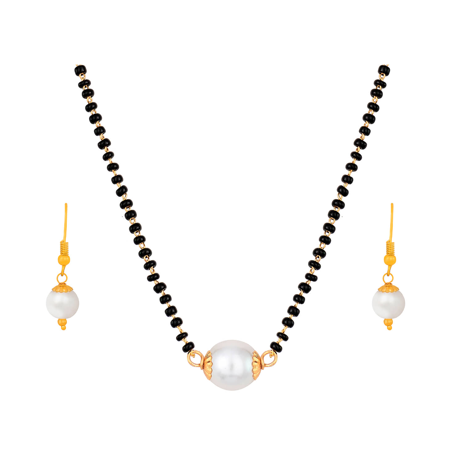 Jfl Jewellery for Less Gold Plated Japanese Cultured White Pearl Mangalsutra Set For Women
