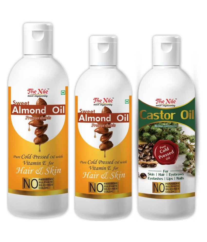 The Nile Almond Oil 150 Ml + 100 Ml (250 Ml ) + Castor Oil 100 ML 350 mL Pack of 3