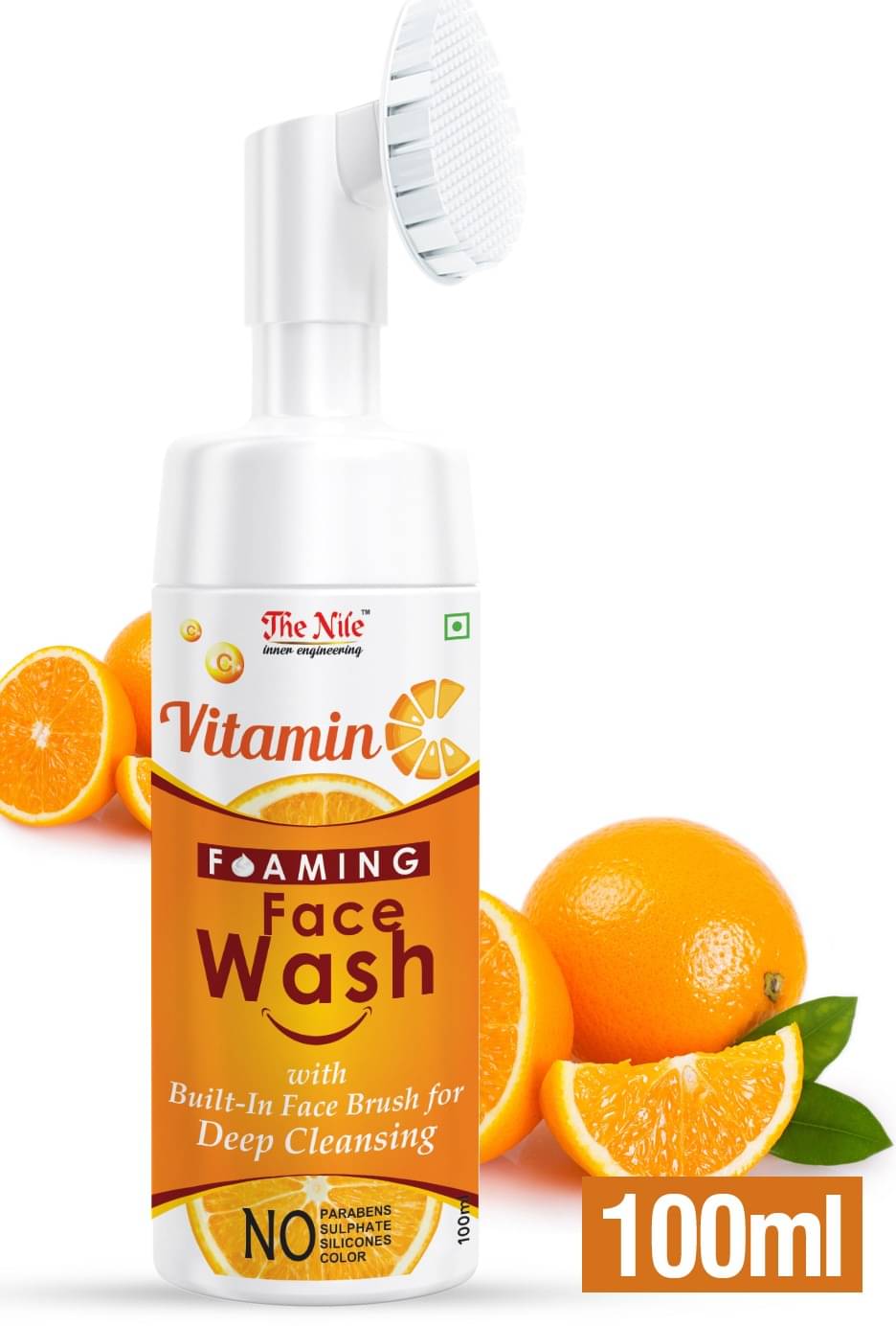     			The Nile Vitamin C Foaming face wash  with built in brush for deep cleansing Face Wash + Scrub 100 mL