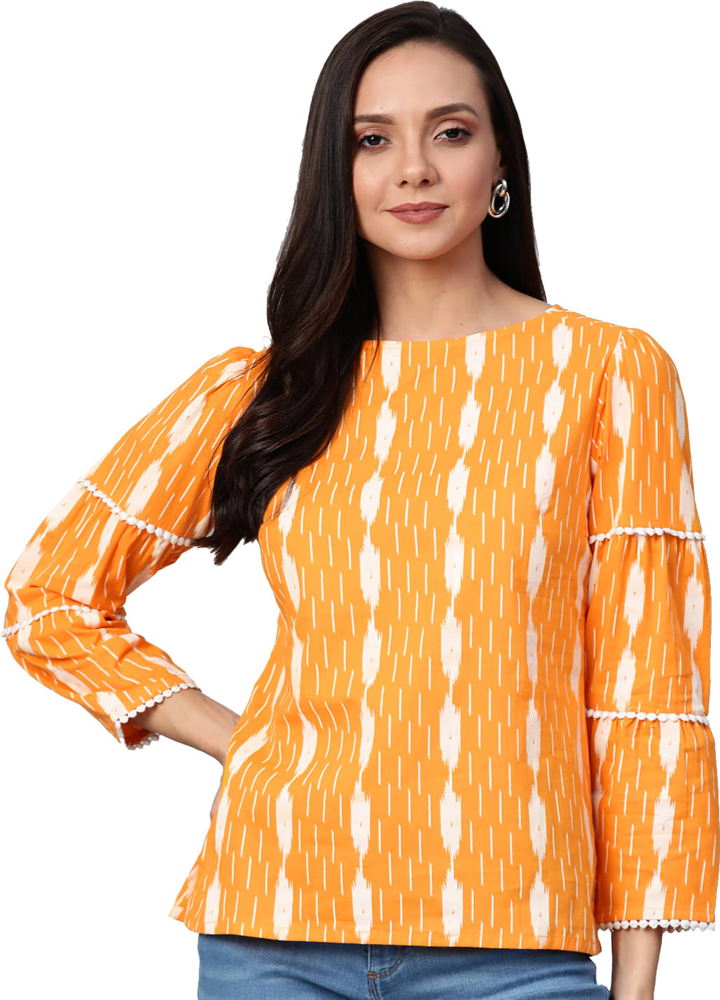Yash Gallery Women's Cotton Regular Top ( Orange ) Yash Gallery Women's Cotton Regular Top ( Orange )