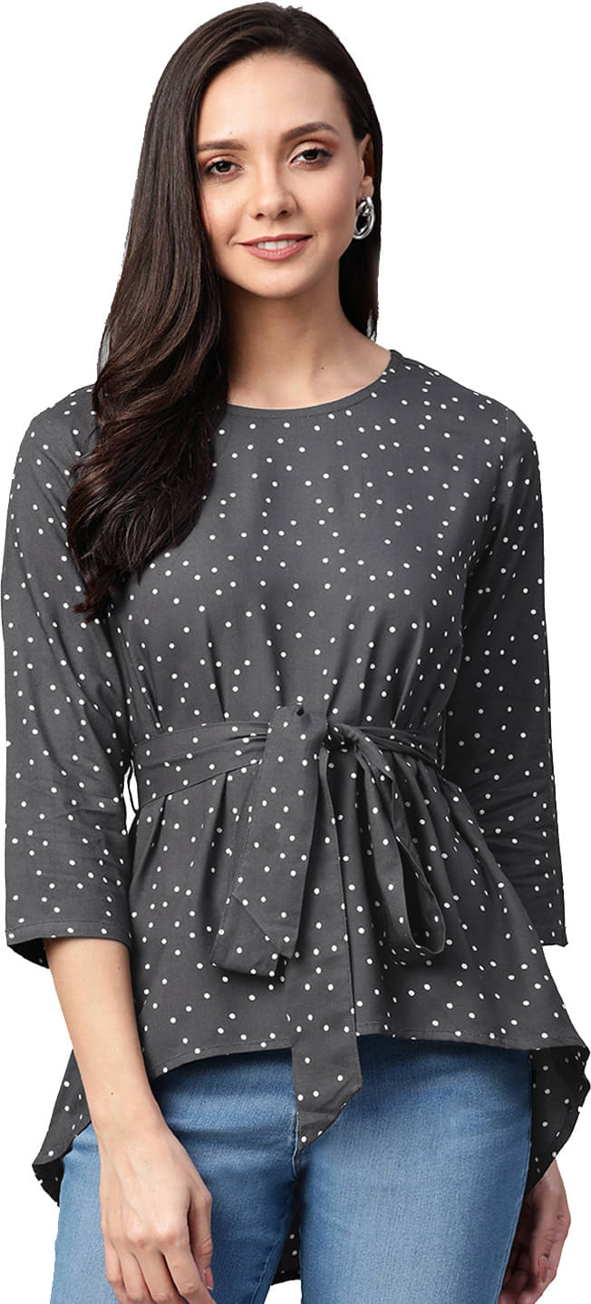 Yash Gallery Women's Rayon Asymmetrical Top ( Grey ) Yash Gallery Women's Rayon Asymmetrical Top ( Grey )