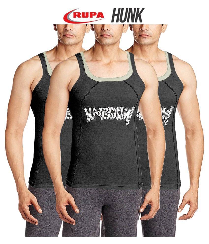     			Rupa Charcoal Sleeveless Vests Pack of 3