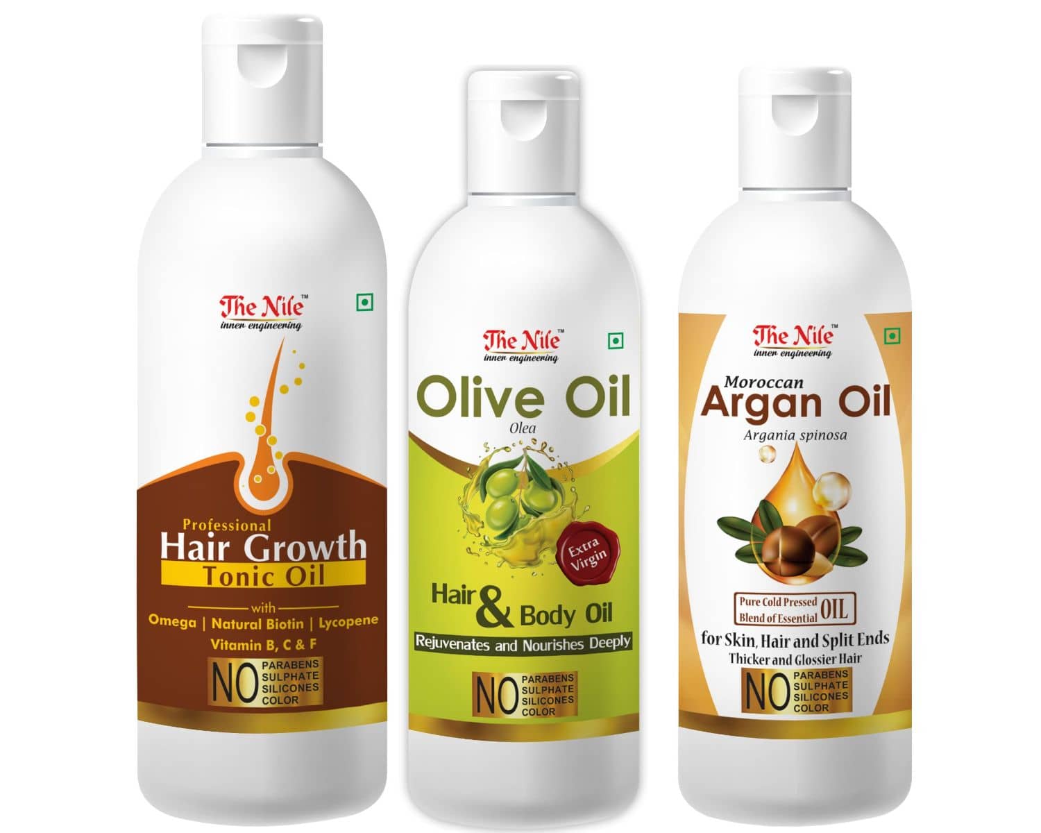 The Nile HairTonic Oil 150 ML +Argan Oil 100 ML + Olive Oil 100 ML 350 mL Pack of 3