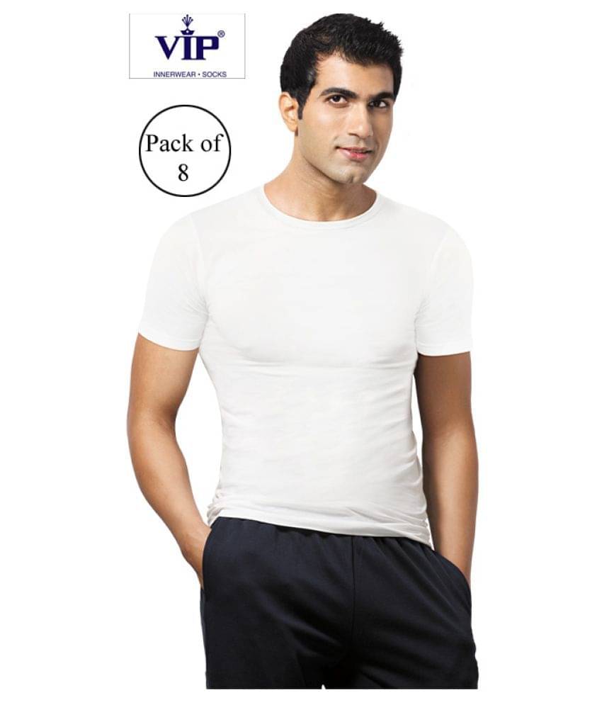     			VIP White Half Sleeve Vests Pack of 8