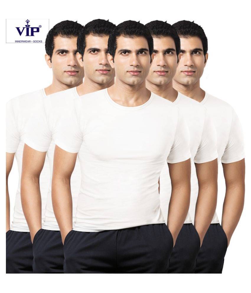     			VIP White Half Sleeve Vests Pack of 5