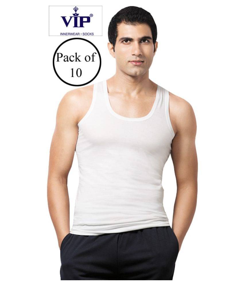    			VIP White Sleeveless Vests Pack of 10