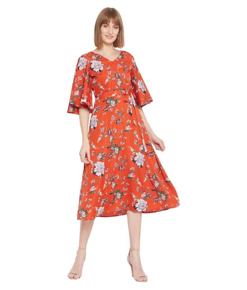 Purys Women Polyester Fit & Flare Dress ( Rust )     			Purys Women Polyester Fit & Flare Dress ( Rust )