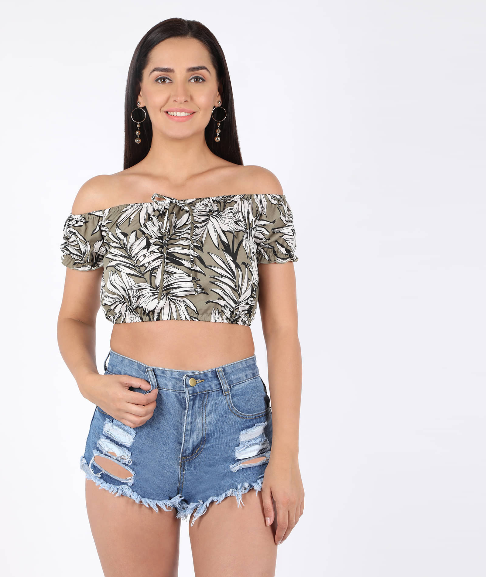     			Chimpaaanzee Women's Crepe Crop Top ( Green )