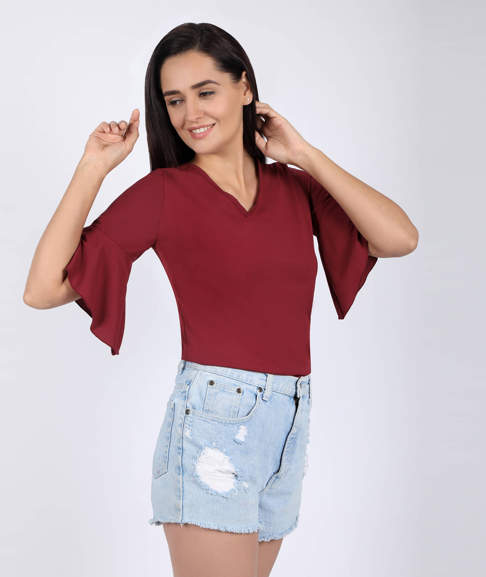 Chimpaaanzee Women's Crepe Regular Top ( Maroon )